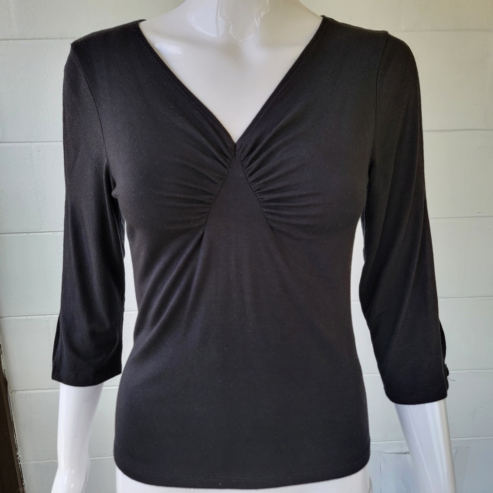 Vintage Y2K Cocomo Black Top Ruched V-Neck Women M Minimalist Office Casual Chic